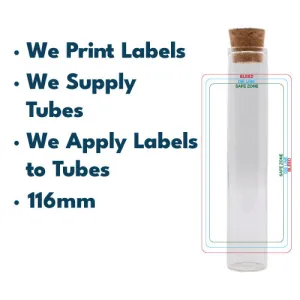 116mm Glass Tube w/ Cork , Printed Sticker, and Application of Sticker Clear or Matte Black