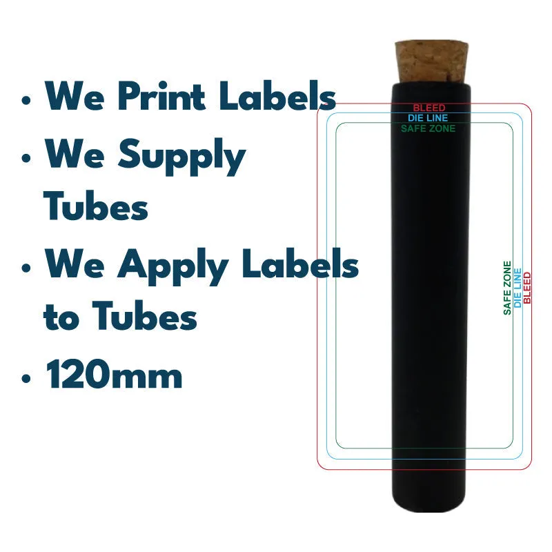 116mm Glass Tube w/ Cork , Printed Sticker, and Application of Sticker Clear or Matte Black