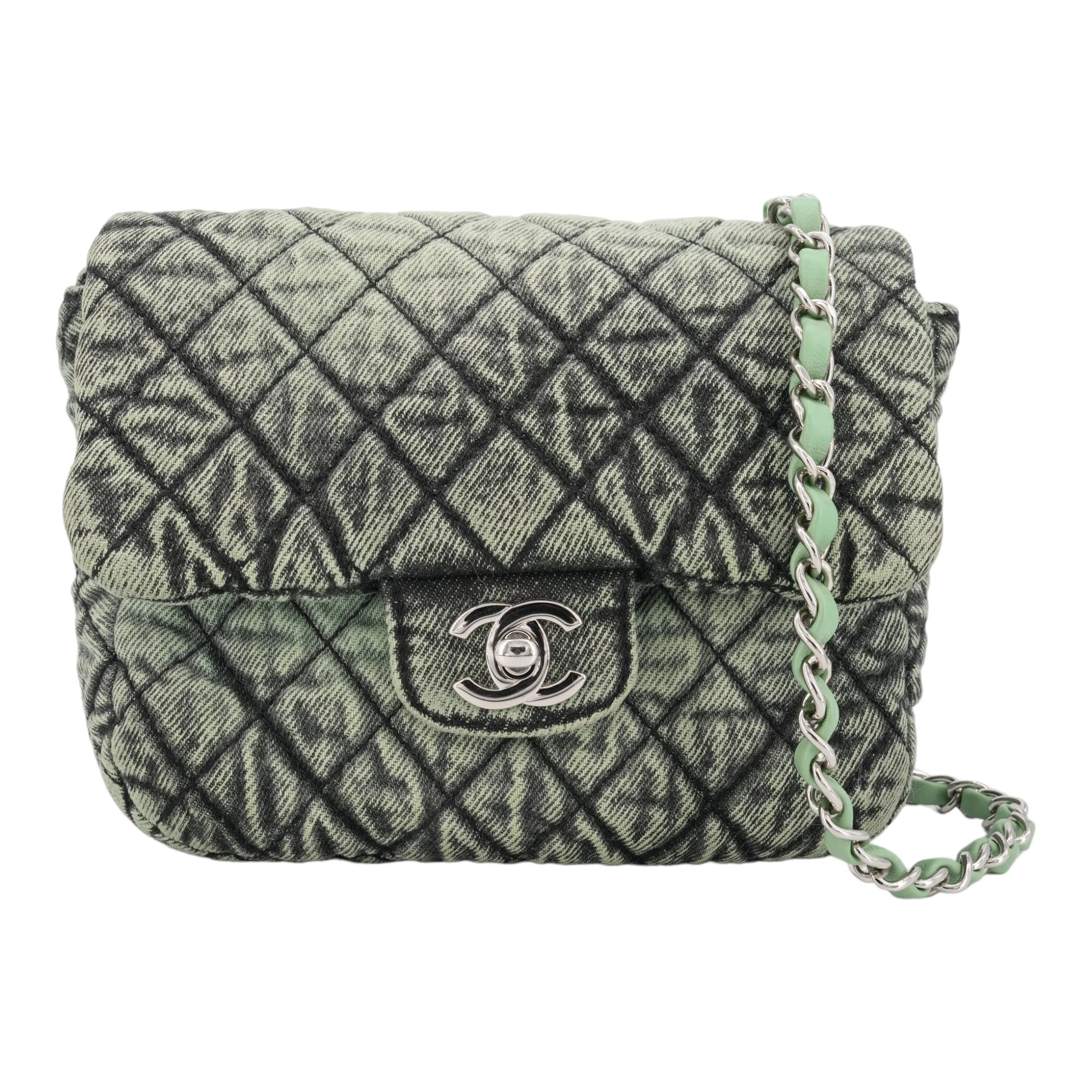 20C Denimpression Mini Flap Bag in Aged Green Denim