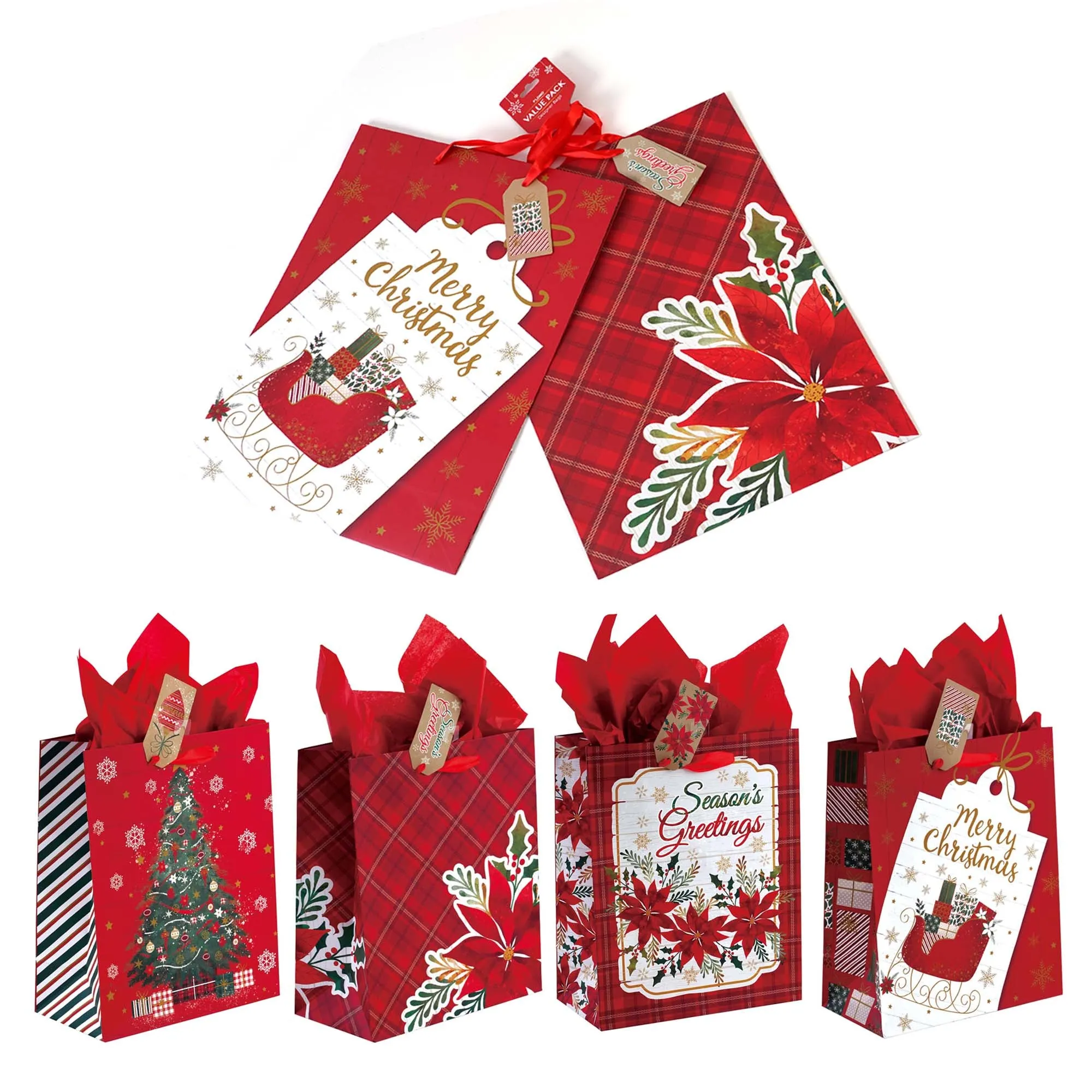 2Pk Extra Large Christmastime Is Here Printed Bag, 4 Designs