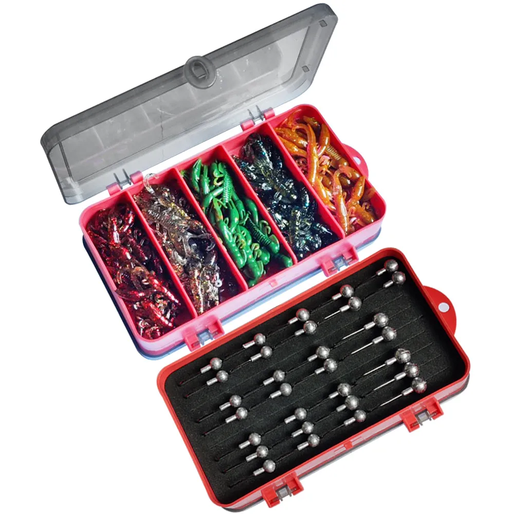 3 sizes of Jig Heads, 50pcs of 5colours of Shrimps 5.1cm with double side soft plastic box D