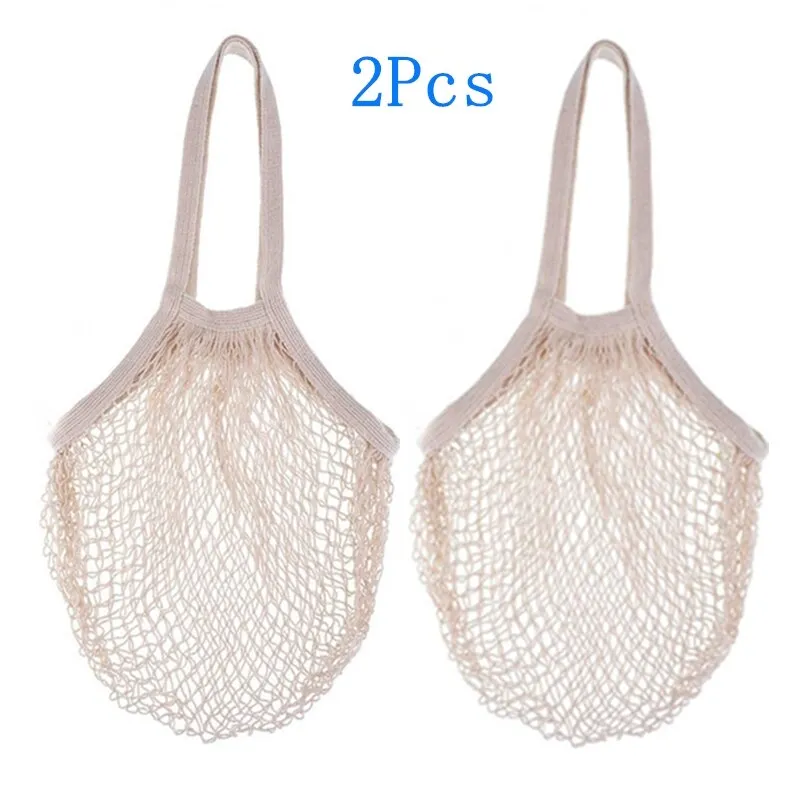 3pcs Reusable Washable Cotton Mesh Produce Drawstring Bag for Vegetable Fruit Kitchen