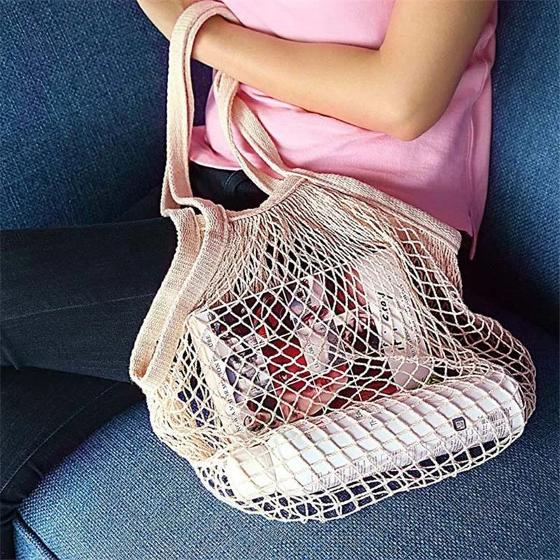 3pcs Reusable Washable Cotton Mesh Produce Drawstring Bag for Vegetable Fruit Kitchen