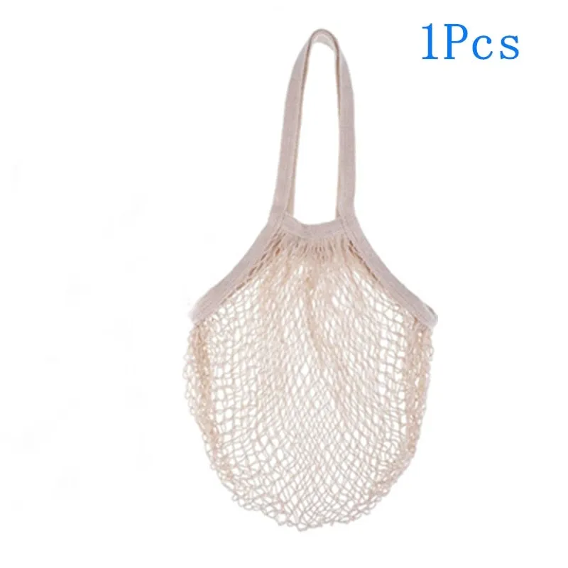 3pcs Reusable Washable Cotton Mesh Produce Drawstring Bag for Vegetable Fruit Kitchen