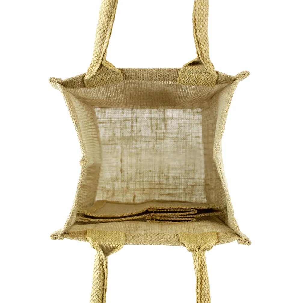 4 Bottle Jute Wine Bag with cotton webbed handles