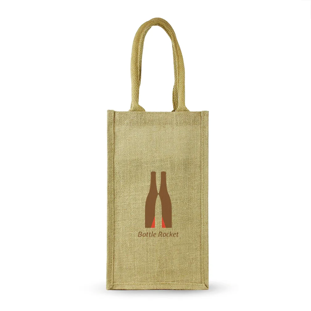4 Bottle Jute Wine Bag with cotton webbed handles