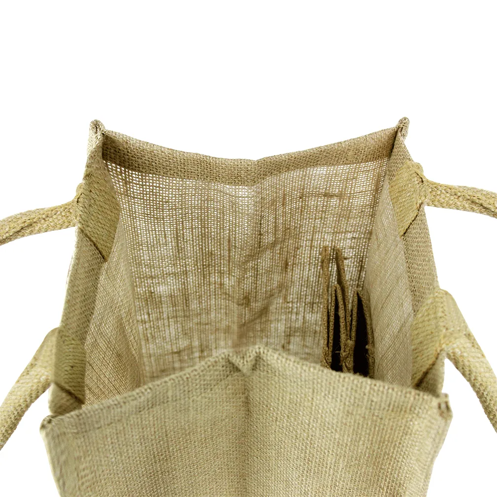 4 Bottle Jute Wine Bag with cotton webbed handles
