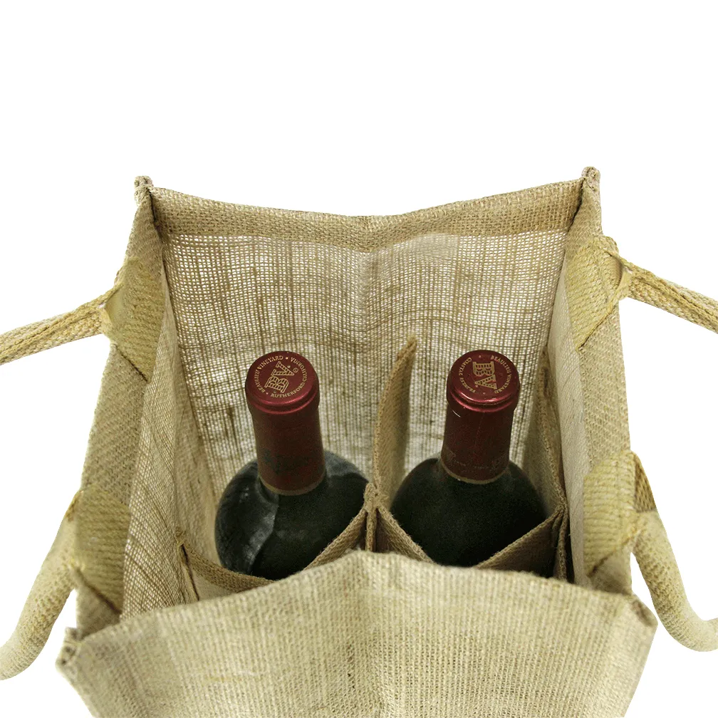 4 Bottle Jute Wine Bag with cotton webbed handles