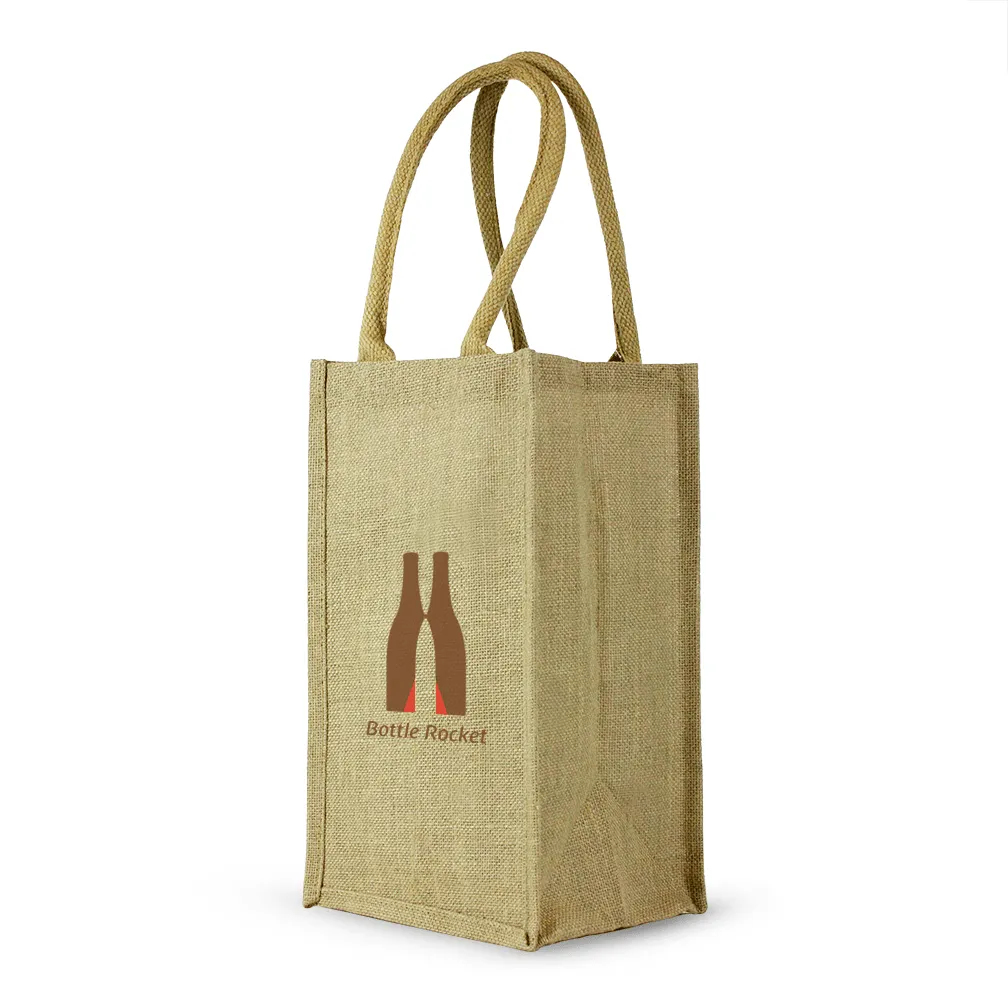 4 Bottle Jute Wine Bag with cotton webbed handles