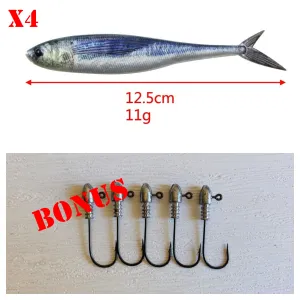 4pcs 2 sizes Natural shape Soft Plastic Mackerel Bonus 5pcs jig heads