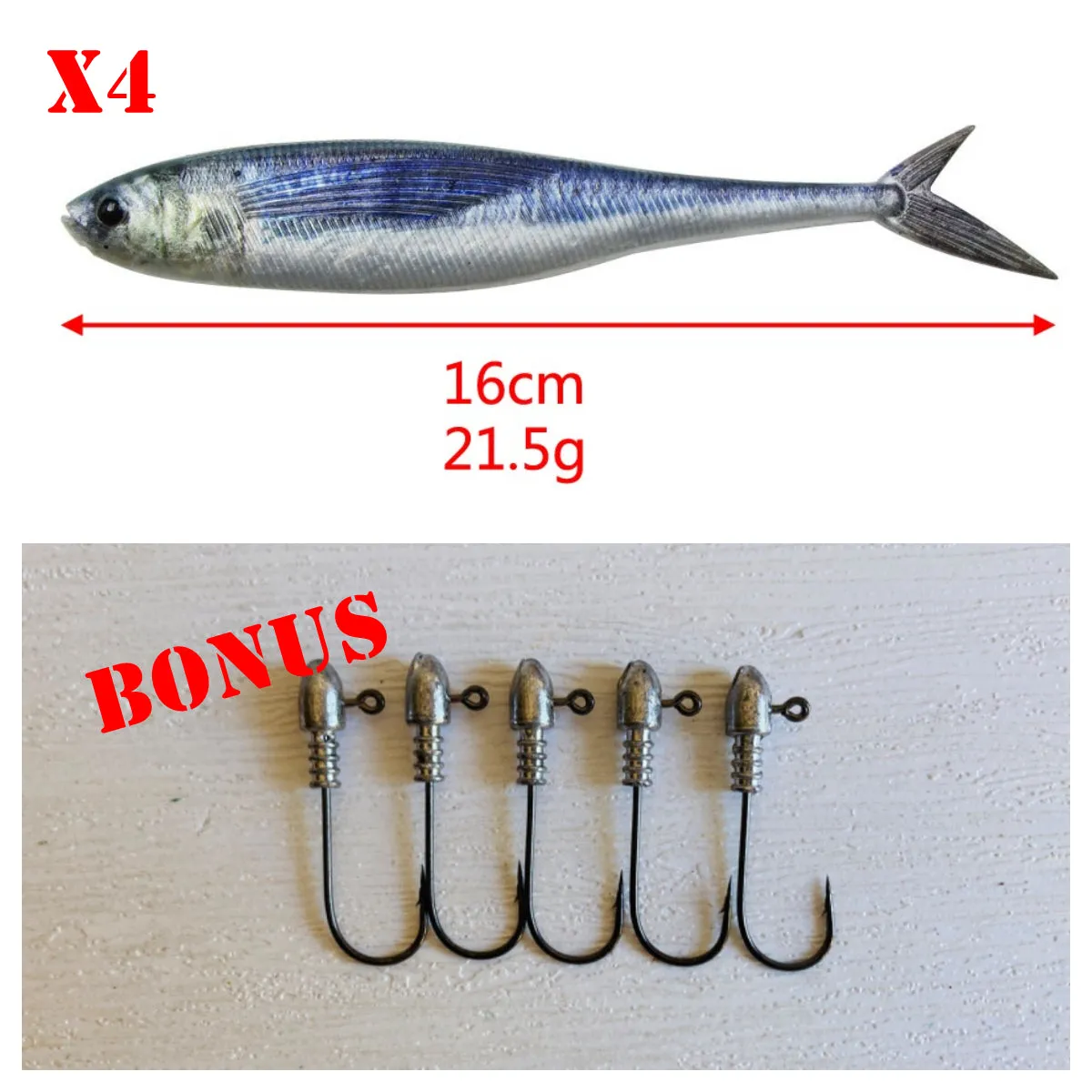 4pcs 2 sizes Natural shape Soft Plastic Mackerel Bonus 5pcs jig heads