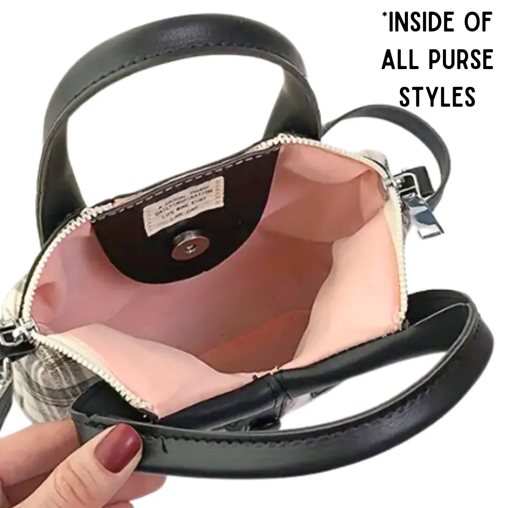 A "WHERE DID YOU GET THAT HANDBAG?" Black/White Plaid Canvas Shirt Crossbody/Handbag