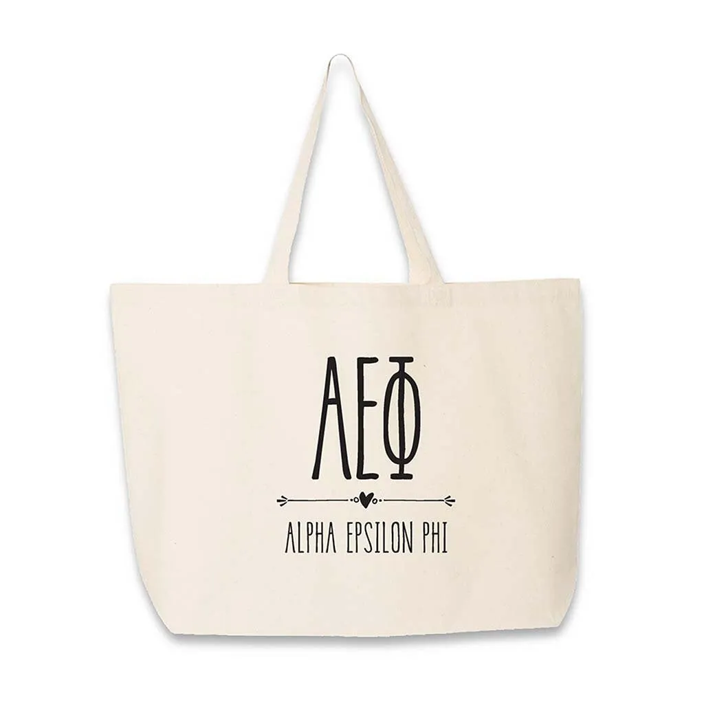 Alpha Epsilon Phi Stylized Sorority Greek Letters Printed Canvas Bag