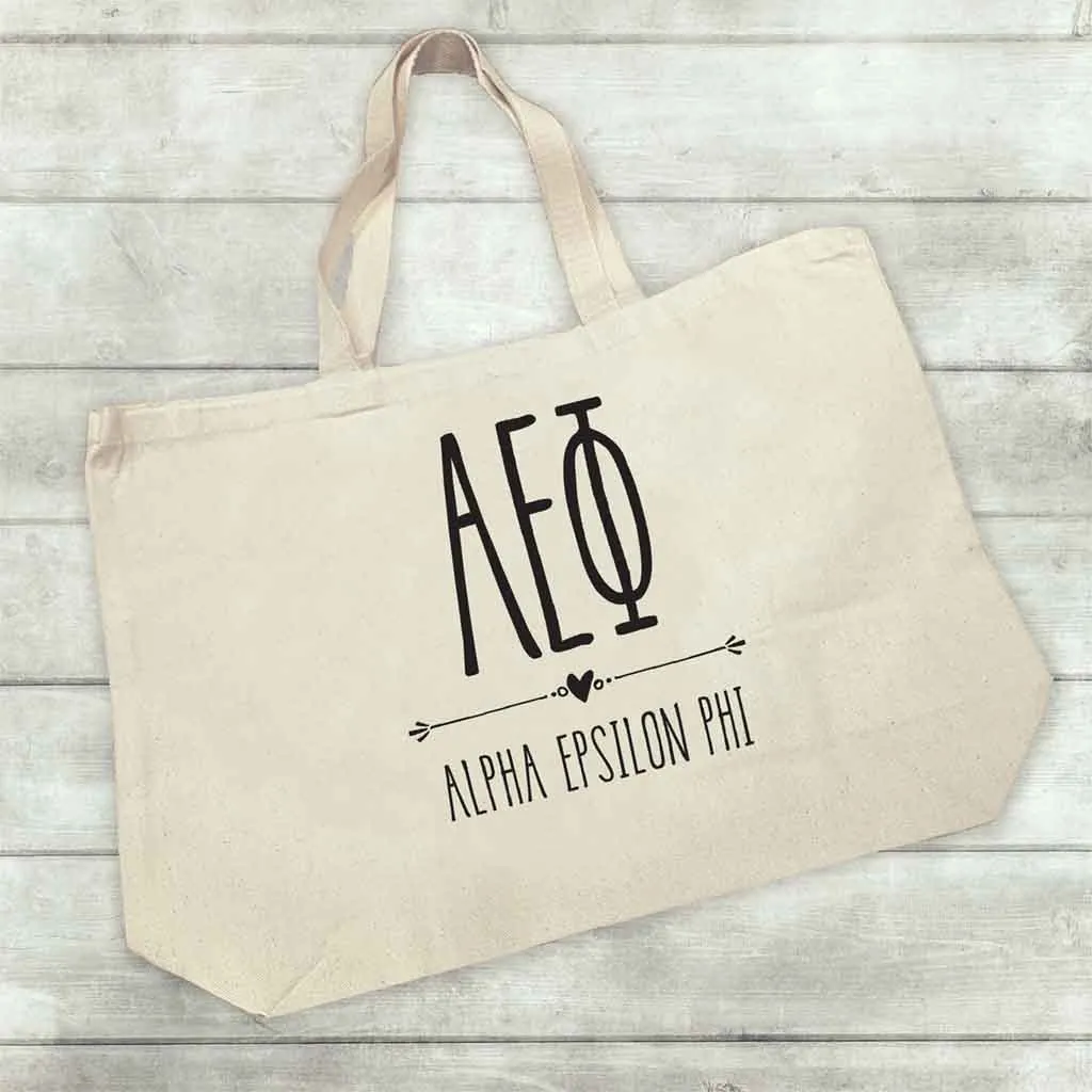 Alpha Epsilon Phi Stylized Sorority Greek Letters Printed Canvas Bag