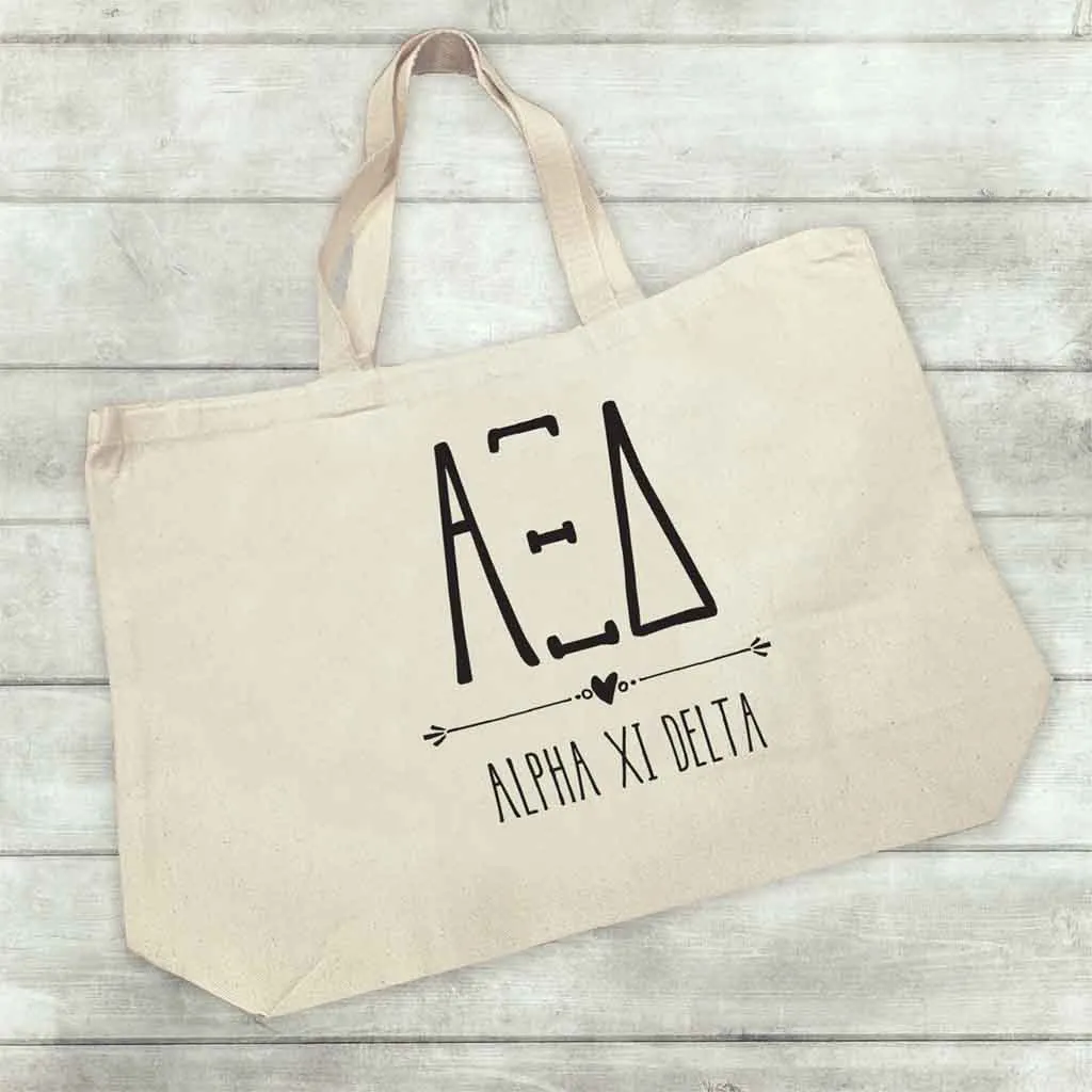 Alpha Xi Delta Stylized Sorority Greek Letters Printed Canvas Bag