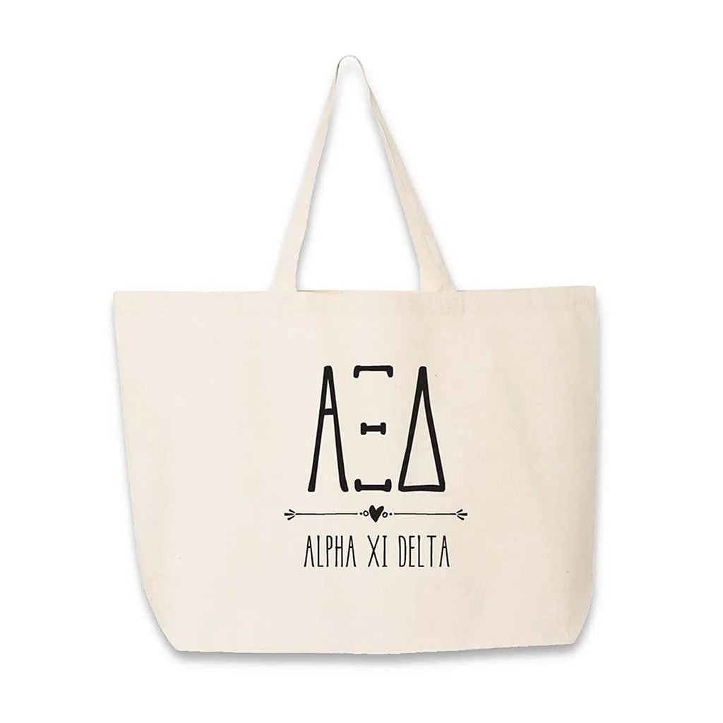 Alpha Xi Delta Stylized Sorority Greek Letters Printed Canvas Bag