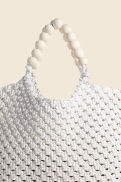 Beaded Handle Braided Tote Bag