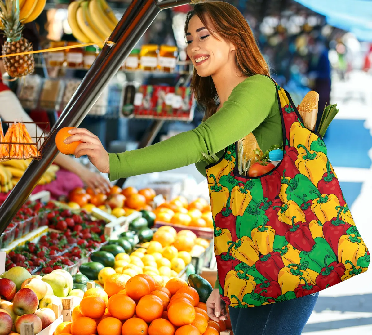 Bell Pepper Colorful Pattern Grocery Shopping Bags Pack of 3