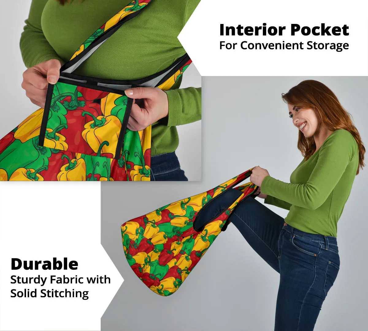 Bell Pepper Colorful Pattern Grocery Shopping Bags Pack of 3