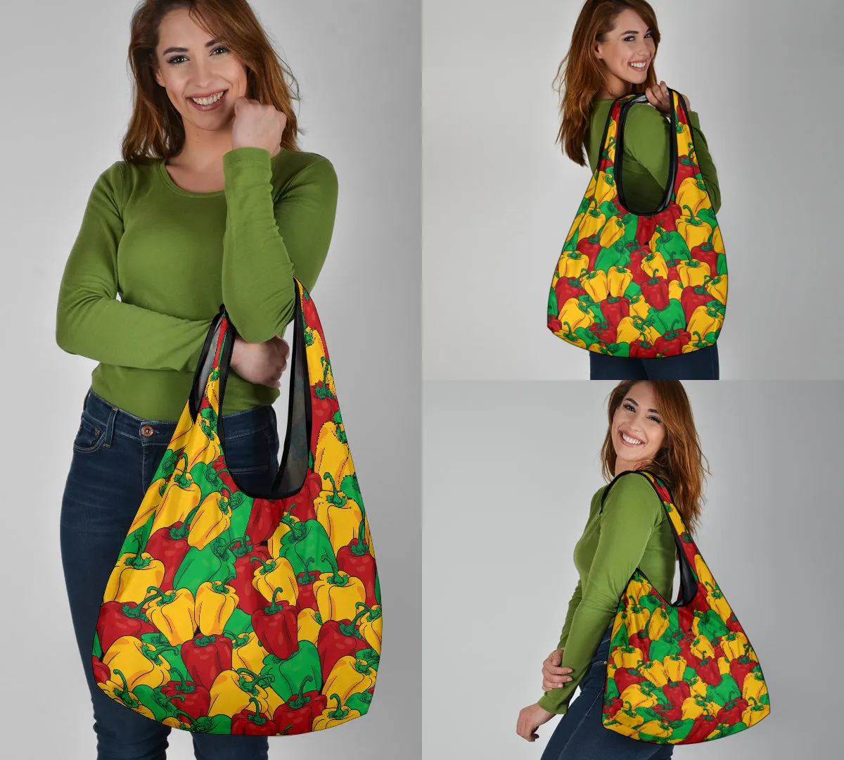 Bell Pepper Colorful Pattern Grocery Shopping Bags Pack of 3