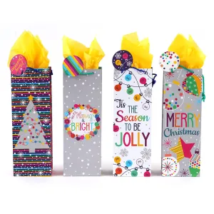 Bottle Christmas Lights Party Printed Bag, 4 Designs