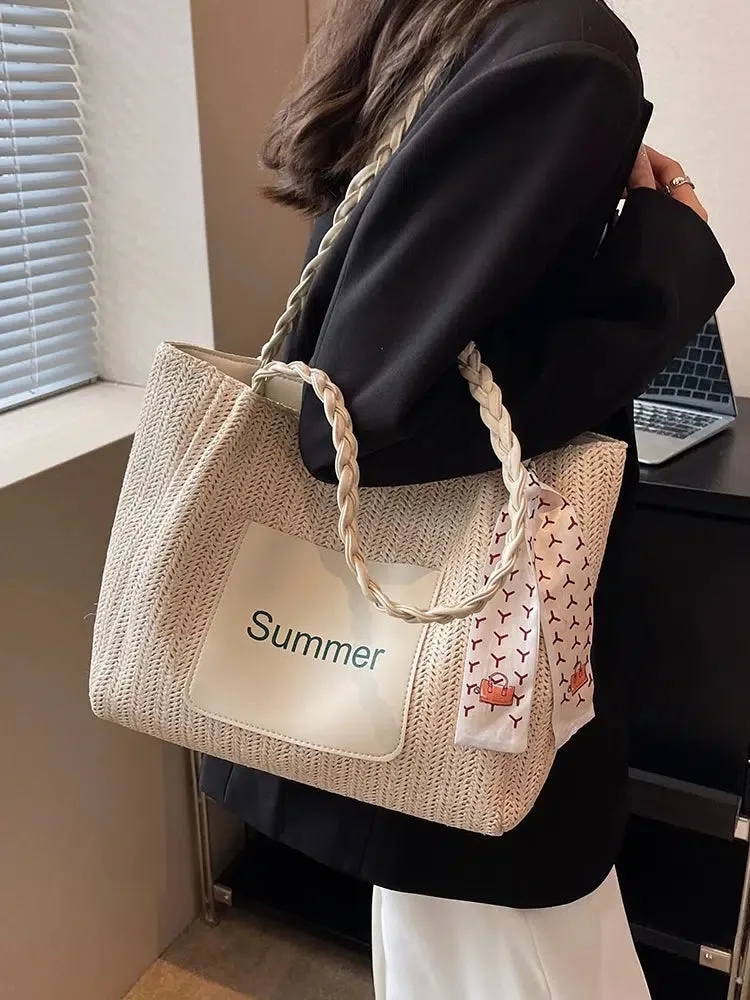 Braided Handle Summer Tote Bag