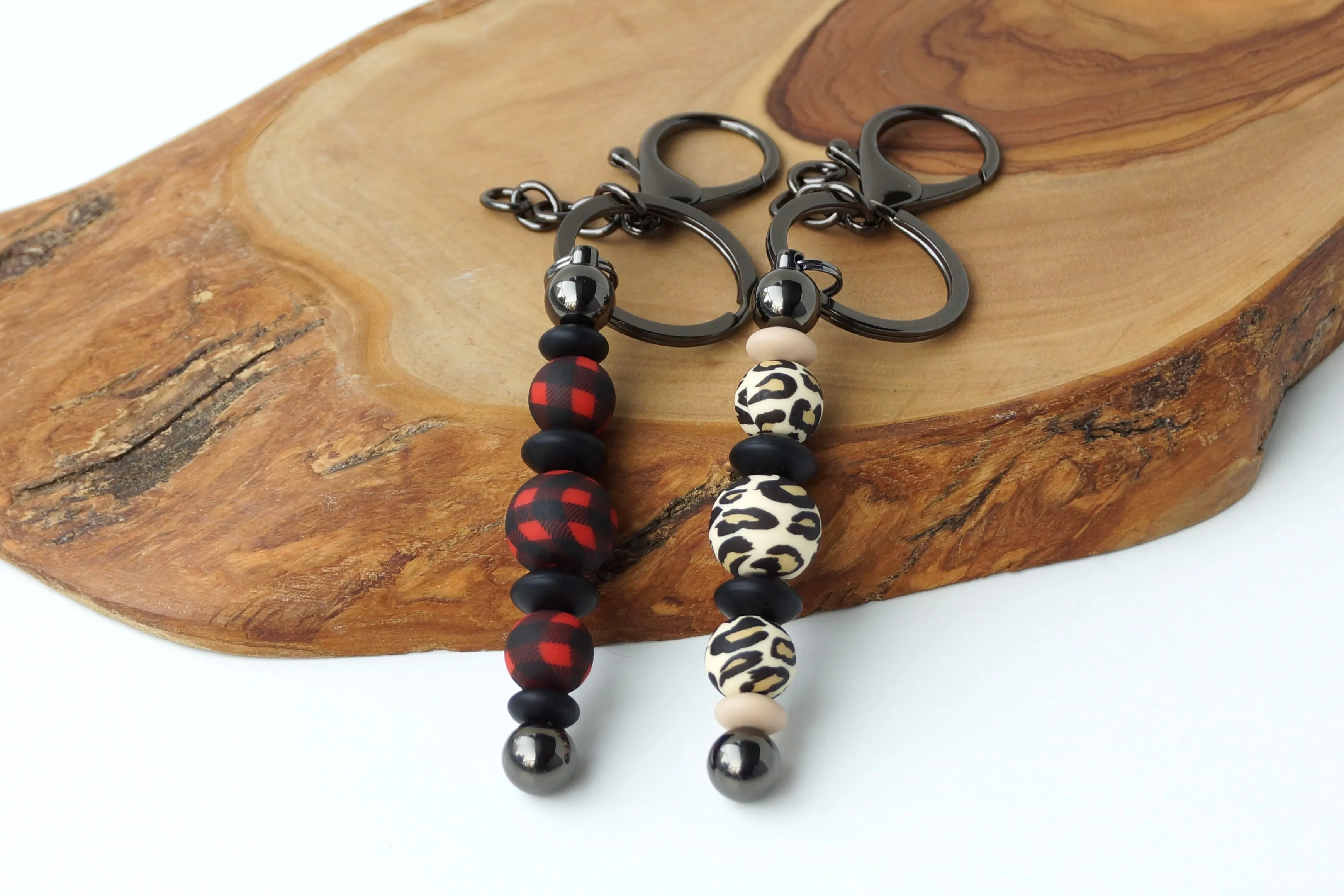 Buffalo Plaid Beaded Keychain