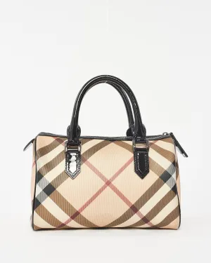 Burberry Beige & Black Nova Check Canvas and Patent Leather Chester Boston Bag