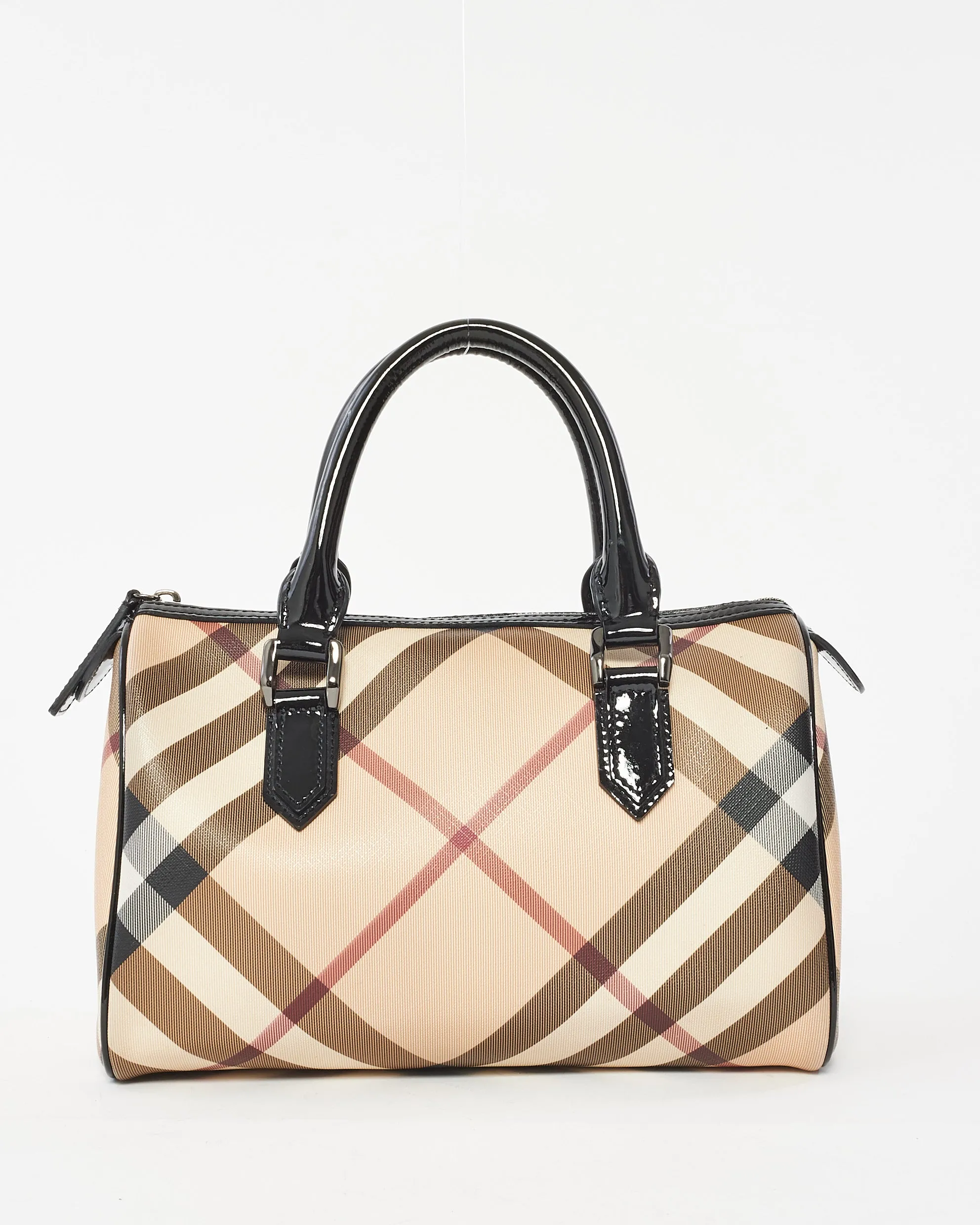 Burberry Beige & Black Nova Check Canvas and Patent Leather Chester Boston Bag