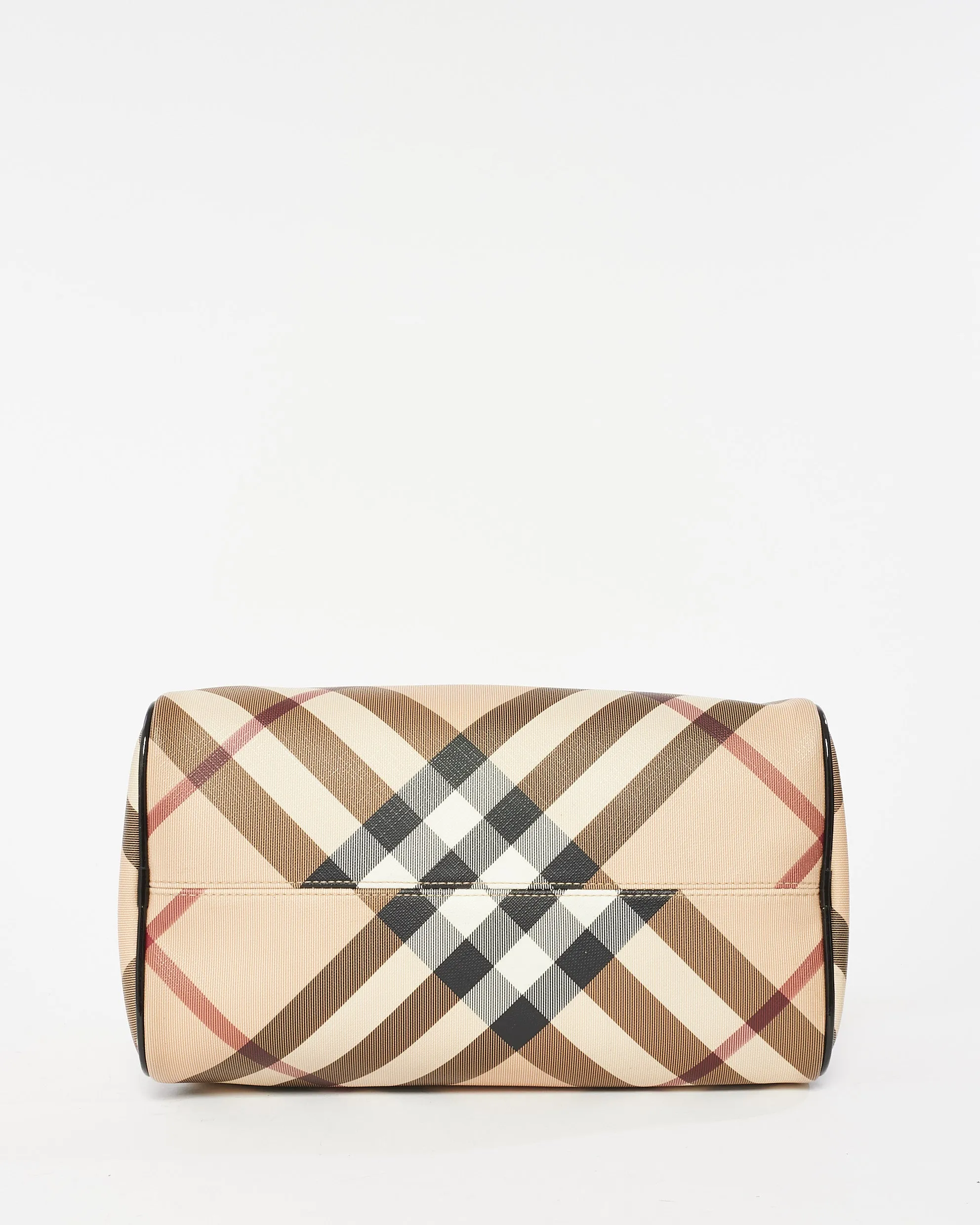 Burberry Beige & Black Nova Check Canvas and Patent Leather Chester Boston Bag