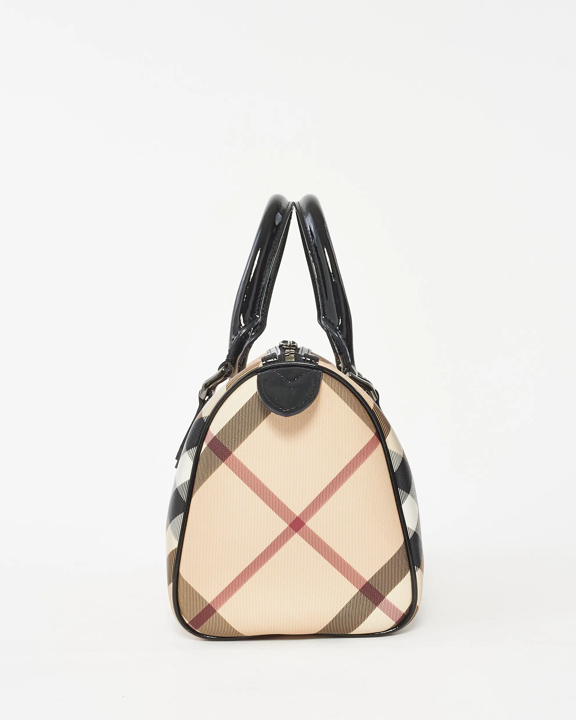 Burberry Beige & Black Nova Check Canvas and Patent Leather Chester Boston Bag