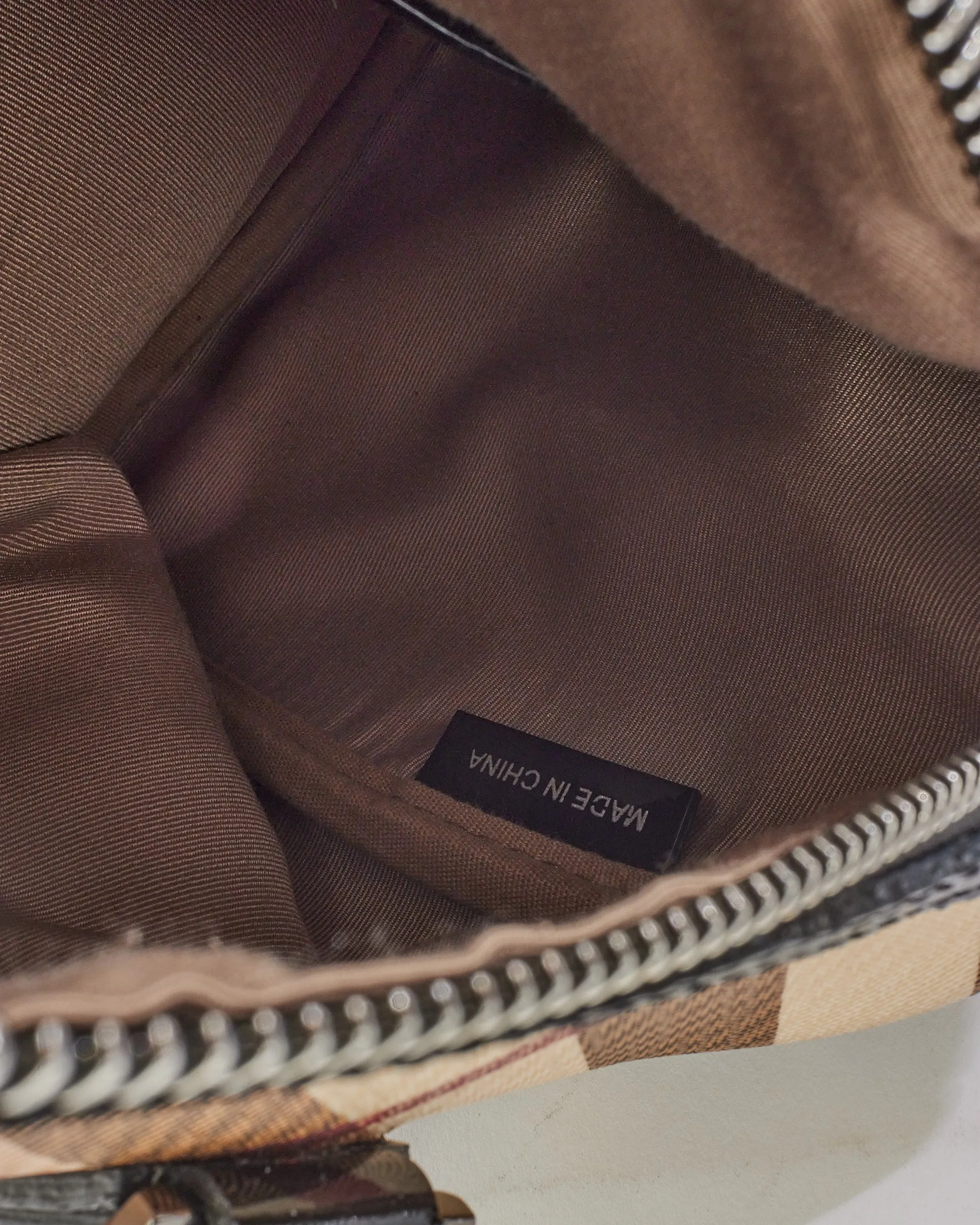 Burberry Beige & Black Nova Check Canvas and Patent Leather Chester Boston Bag