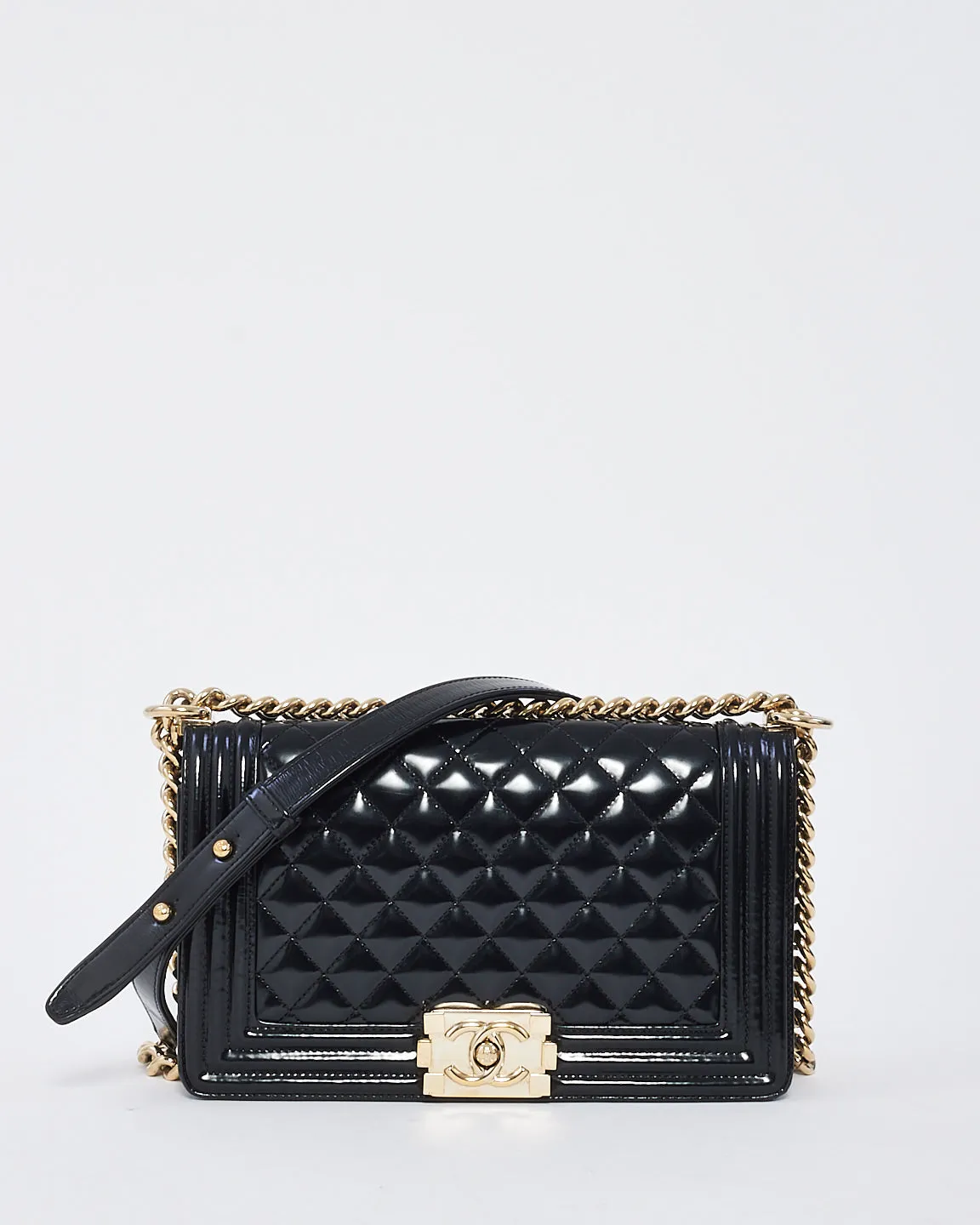 Chanel Black Patent Leather Medium Boy Bag GHW