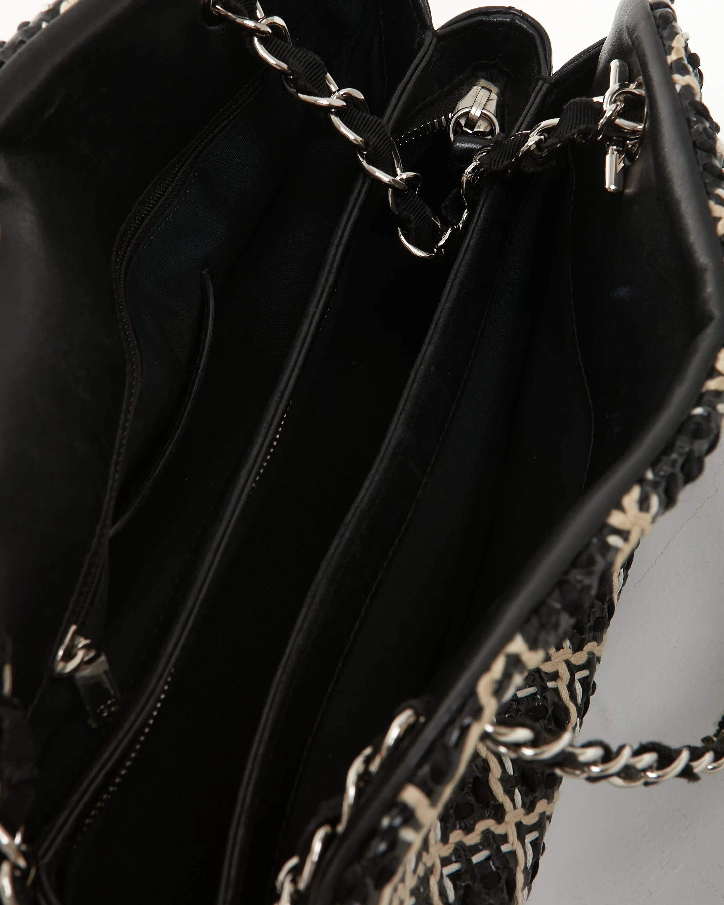 Chanel Black/White Tweed Patent Leather Bowling Shoulder Bag
