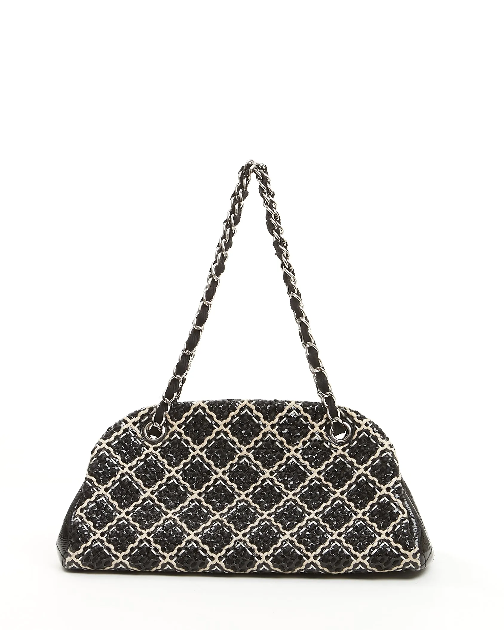 Chanel Black/White Tweed Patent Leather Bowling Shoulder Bag
