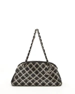 Chanel Black/White Tweed Patent Leather Bowling Shoulder Bag