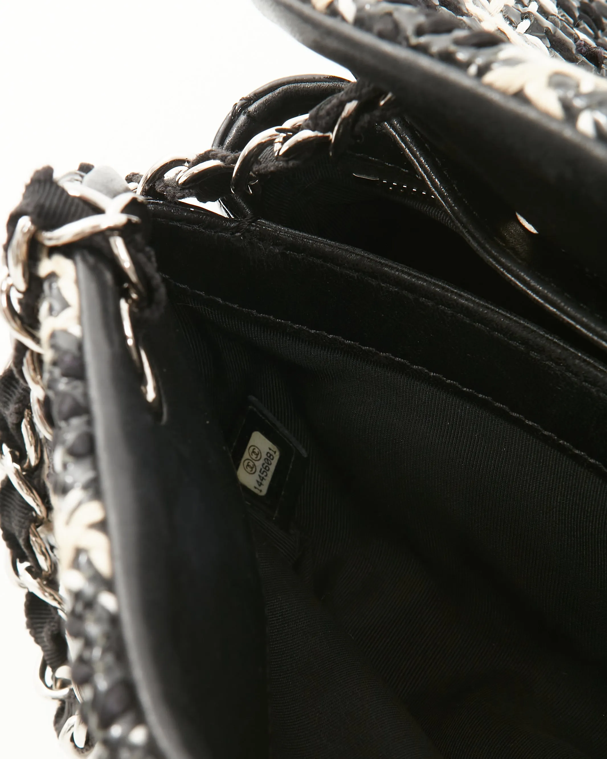 Chanel Black/White Tweed Patent Leather Bowling Shoulder Bag