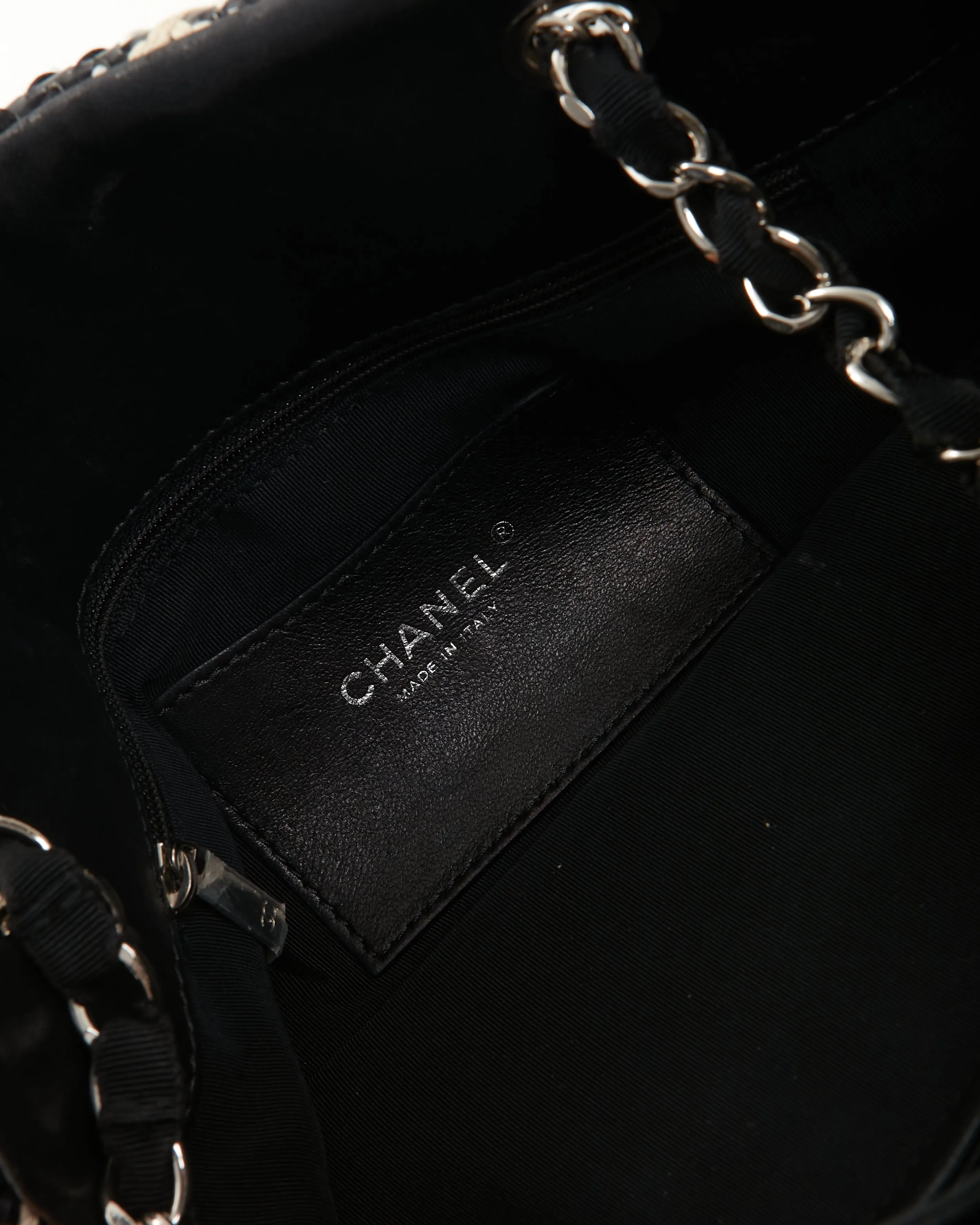 Chanel Black/White Tweed Patent Leather Bowling Shoulder Bag