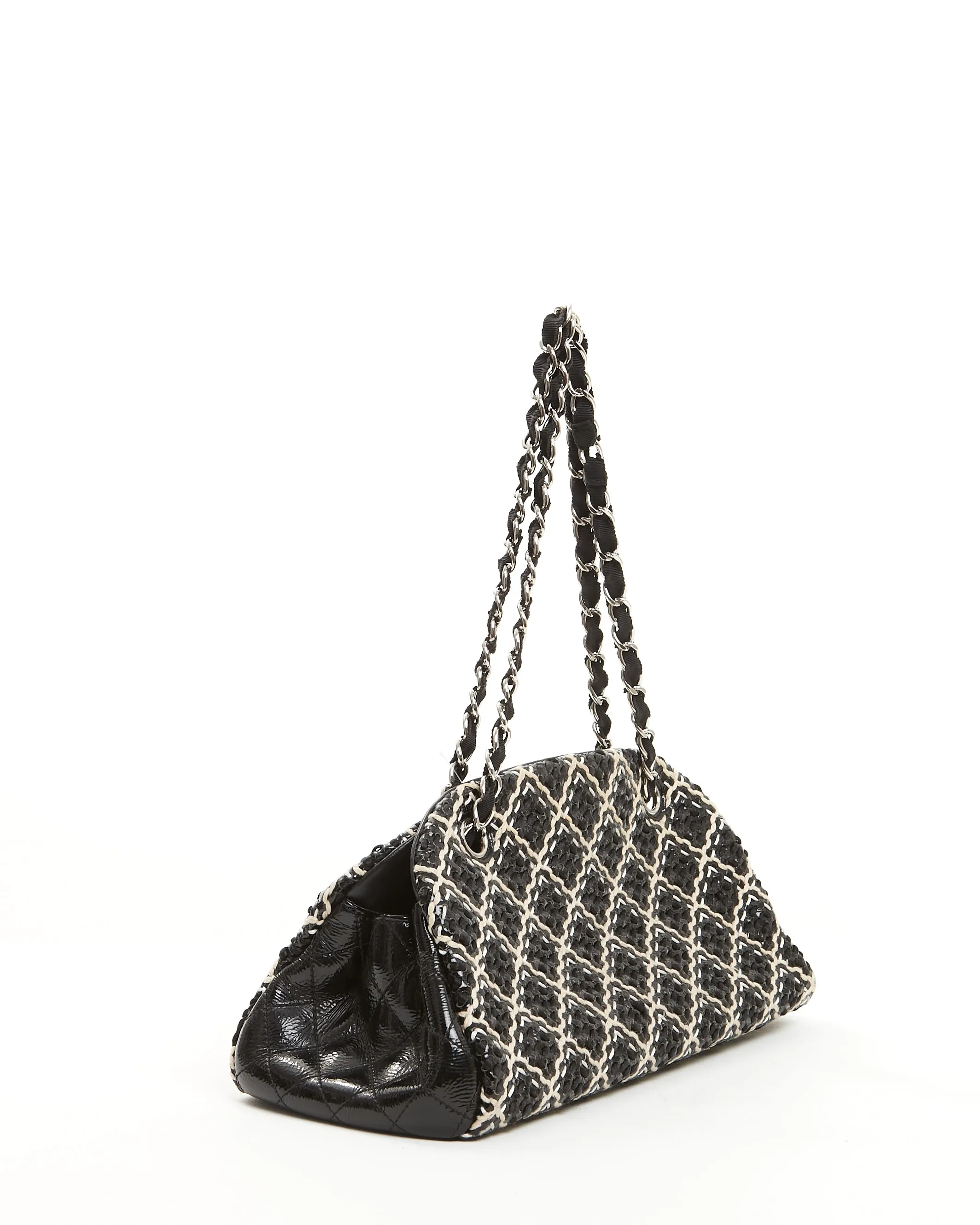 Chanel Black/White Tweed Patent Leather Bowling Shoulder Bag