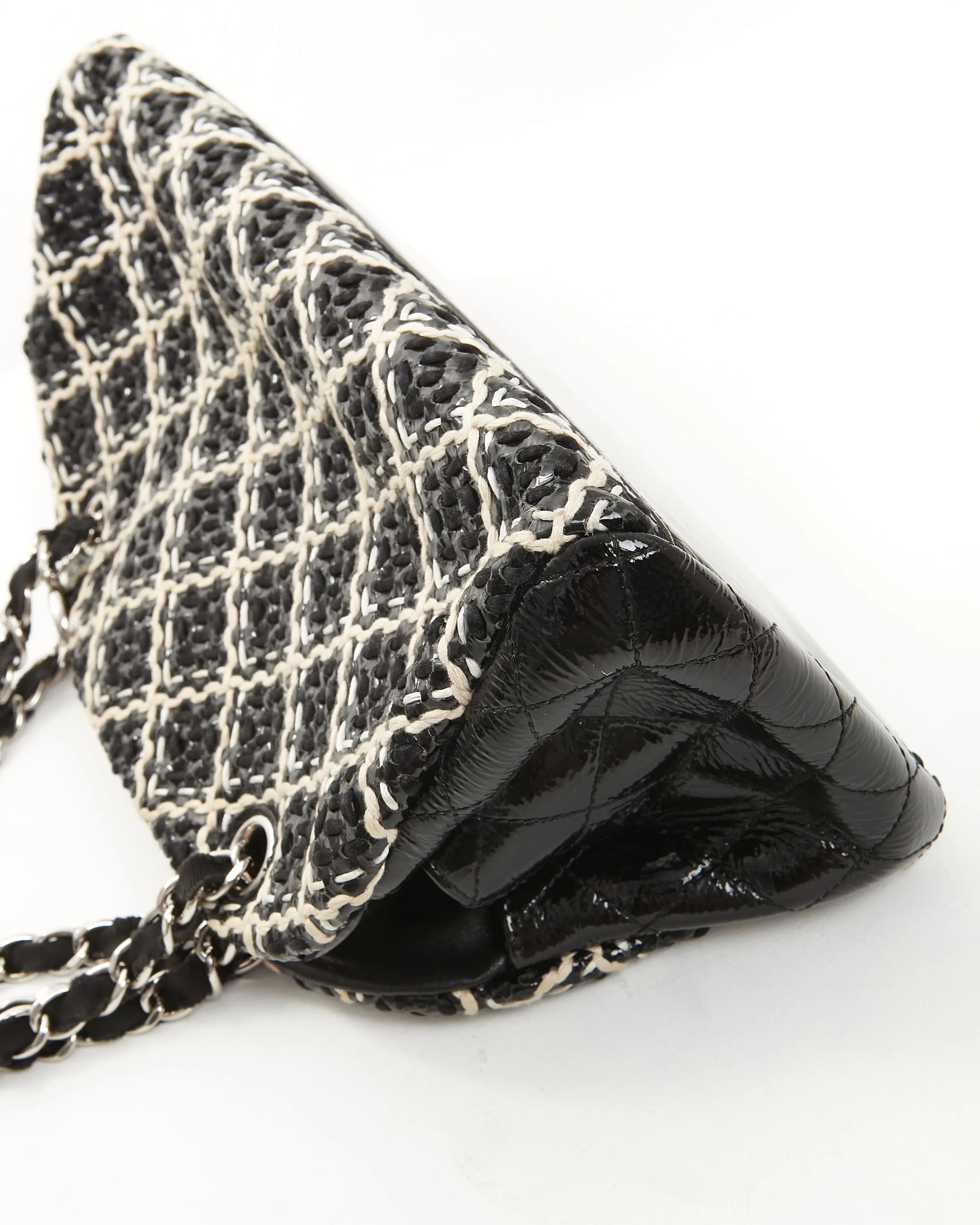 Chanel Black/White Tweed Patent Leather Bowling Shoulder Bag