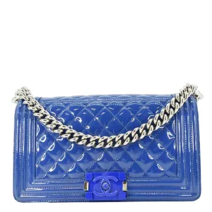 CHANEL Boy Flap Medium Plexiglass Patent Leather Crossbody Bag Blue