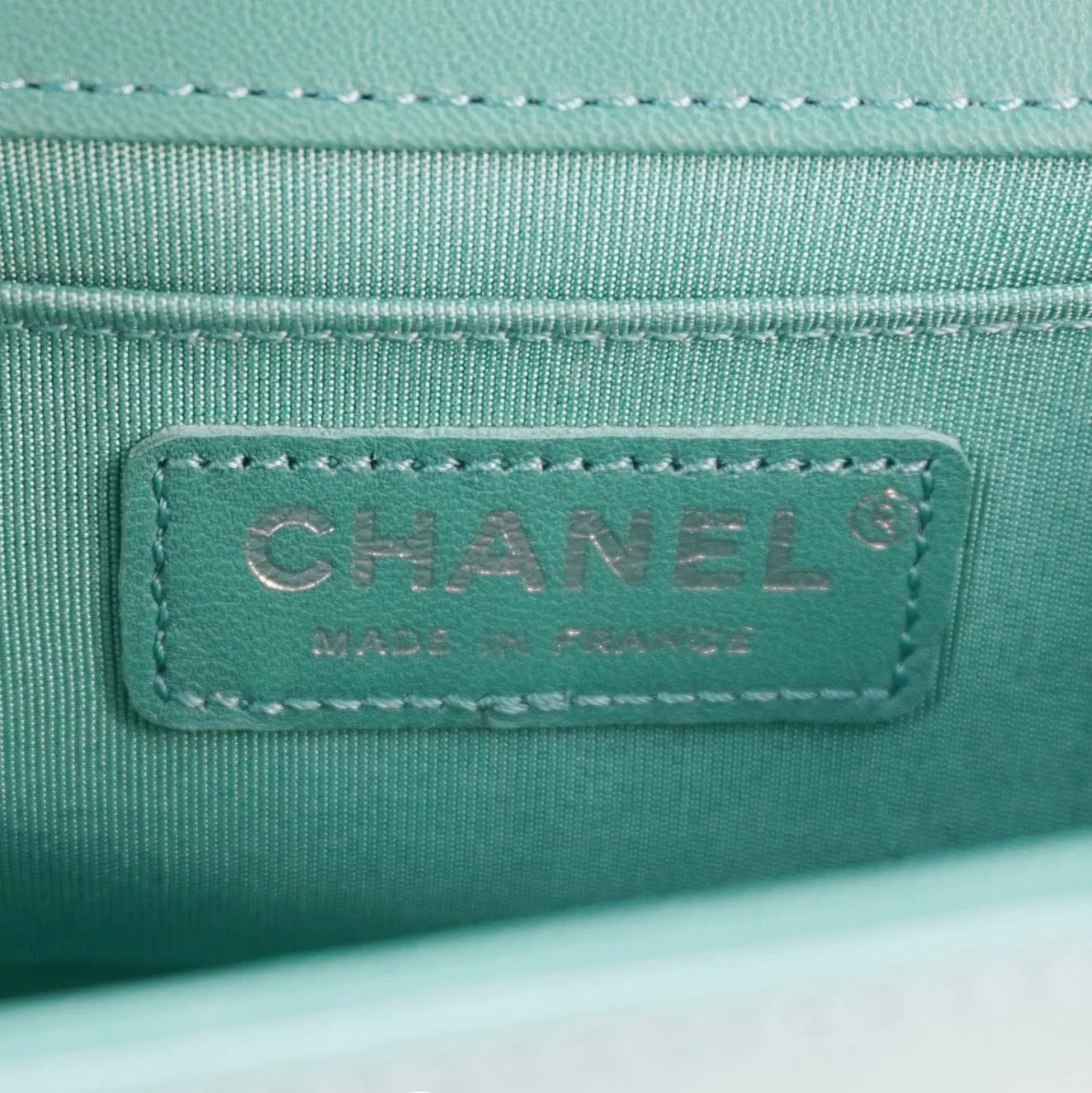 CHANEL Boy Small Patent Leather Shoulder Bag Green