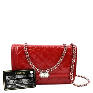 CHANEL Boy Woc Wallet on Chain Quilted Patent Leather Shoulder Bag Red