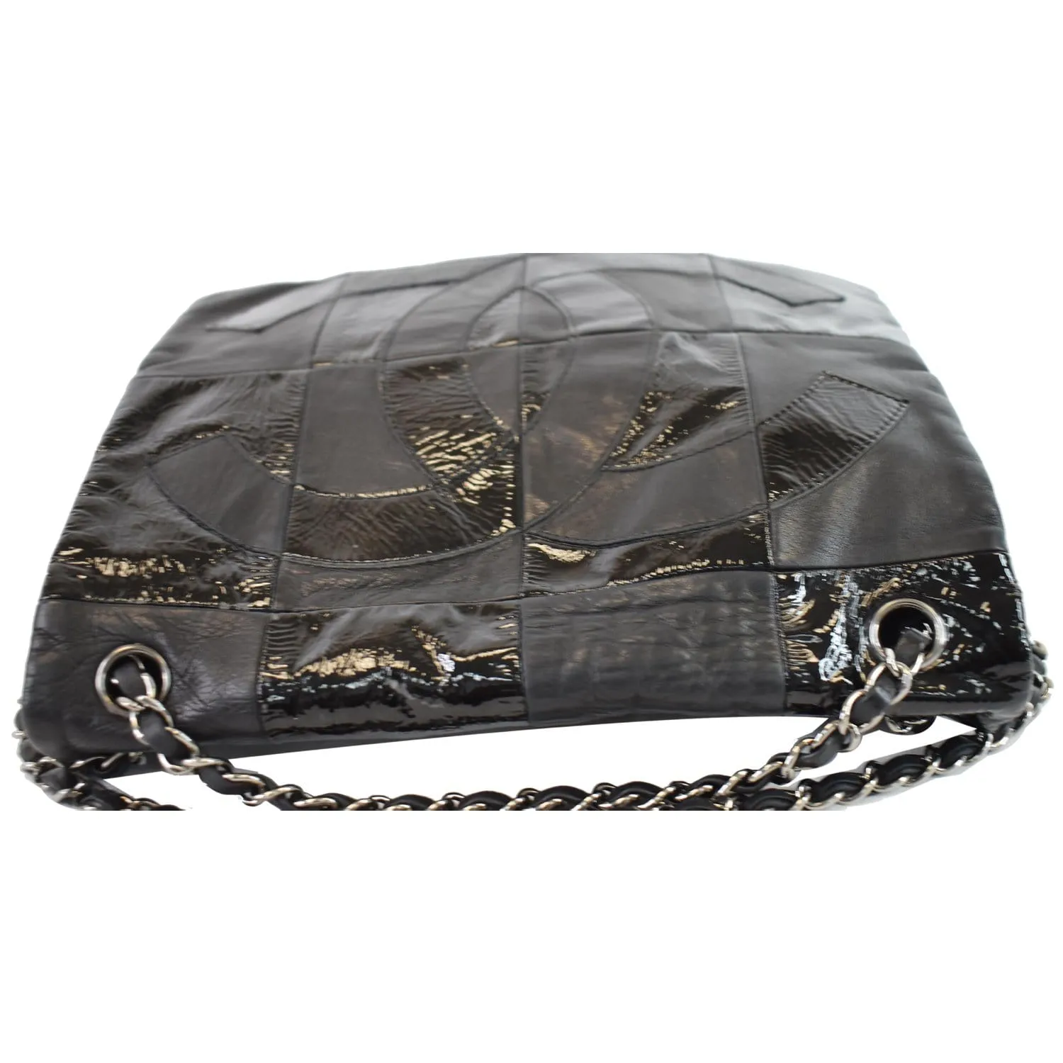 CHANEL Brooklyn Patchwork Flap Patent Leather Shoulder Bag Black