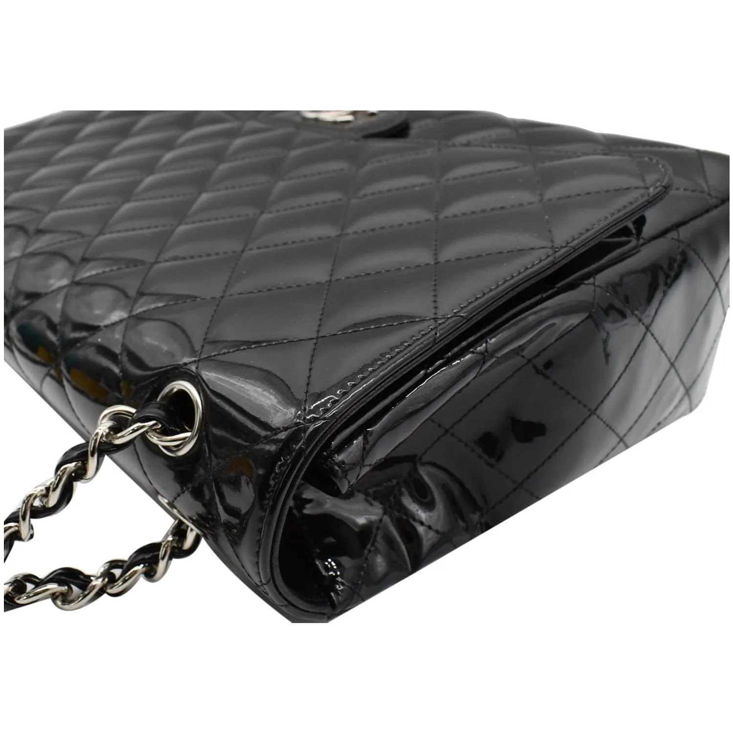 CHANEL Classic Maxi Single Flap Quilted Patent Leather Shoulder Bag Black