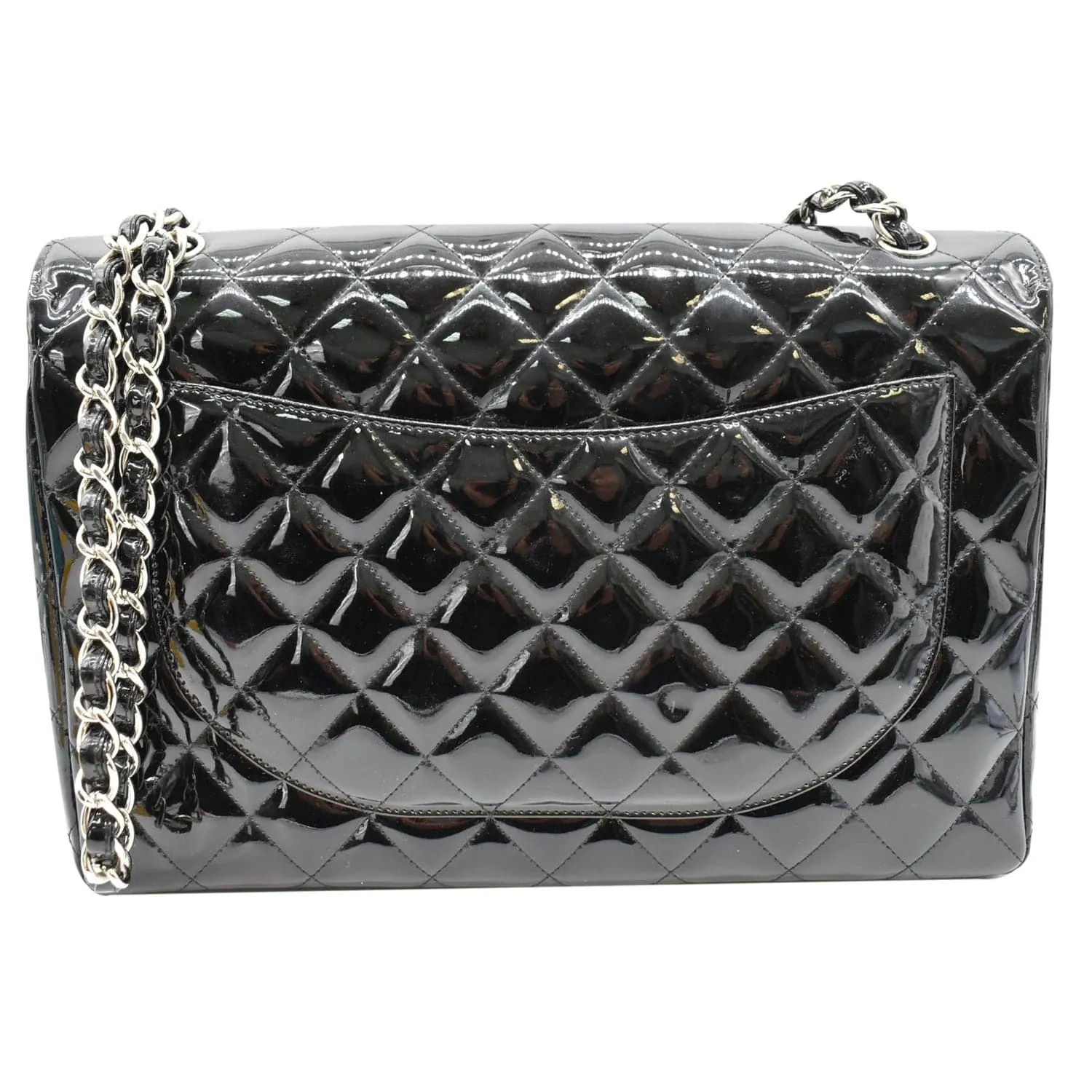 CHANEL Classic Maxi Single Flap Quilted Patent Leather Shoulder Bag Black