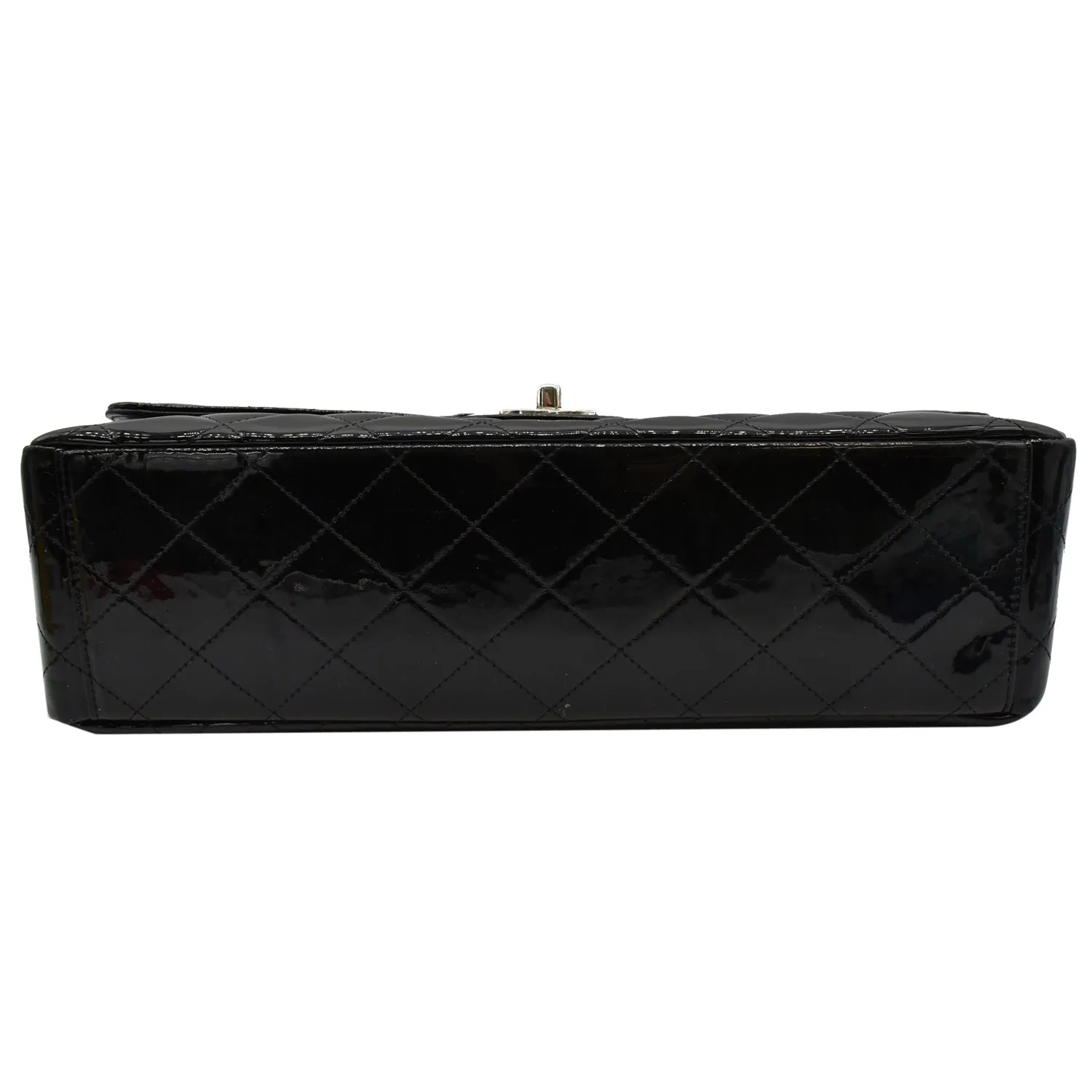 CHANEL Classic Maxi Single Flap Quilted Patent Leather Shoulder Bag Black