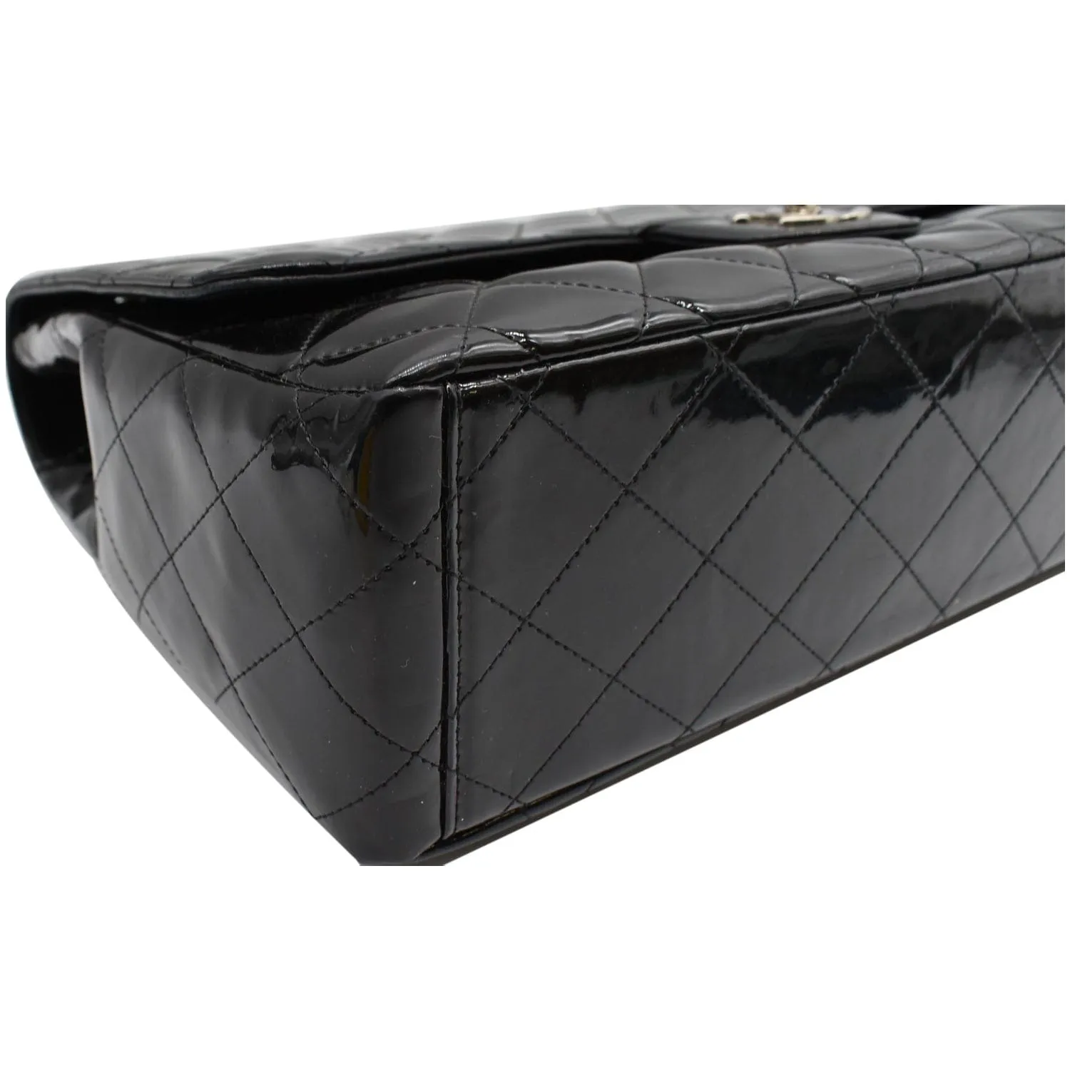 CHANEL Classic Maxi Single Flap Quilted Patent Leather Shoulder Bag Black