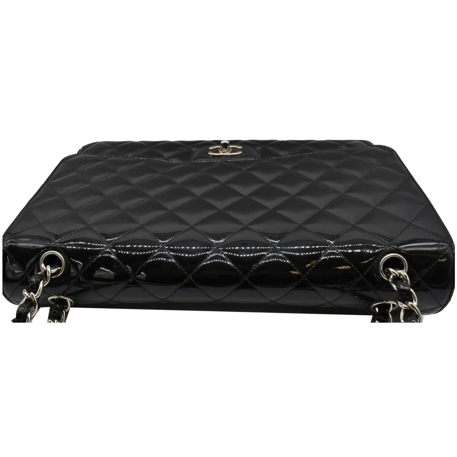 CHANEL Classic Maxi Single Flap Quilted Patent Leather Shoulder Bag Black