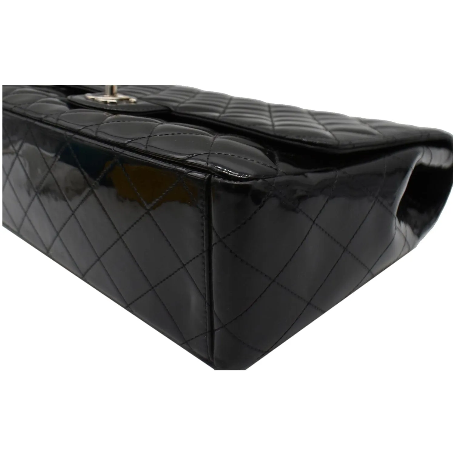 CHANEL Classic Maxi Single Flap Quilted Patent Leather Shoulder Bag Black